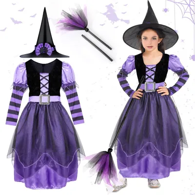 Hexenkostüm für Mädchen, 3-teilig, Halloween, mit Hexenhut