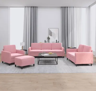 Imagen del producto de Maison Exclusive: Juego de sofá de 4 piezas, color rosa, tapizado en terciopelo