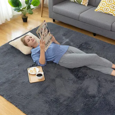 Productafbeelding van Pluizig vloerkleed voor de woonkamer, grijs, 150x240 cm, zacht, antislip, shaggy