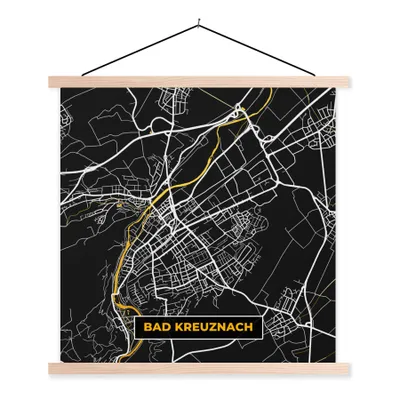 Produktbild von MuchoWow® Textilposter Deutschland - Schwarz und Gold - Bad Kreuznach - Stadtplan - Karte 40x40 cm mit holzfarbenen Rahmen - Posterleiste