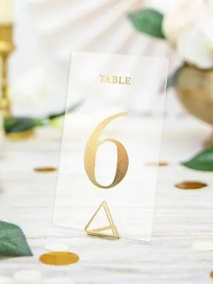 Image de Numéros de table transparents, or, 7x12cm (1 carton / 40 paquets) (1 paquet / 20 pièces)
