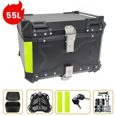 Obrázok produktu pre Úložný box na motorku – motocyklový kufor – prepravná schránka – box na prilbu – horný kufor na motorku – objem 55 litrov – odolný hliník