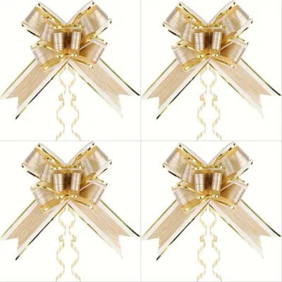 Produktbild von GKA 4 XL große Schleifen gold 15 cm x 70 cm Rindenstruktur Geschenkband Ziehschleife Geschenke einpacken Schleife Geschenkschleife