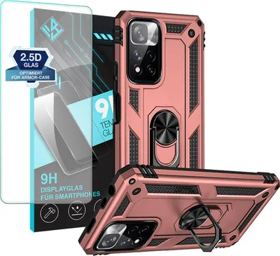 Produktbild von Armor Outdoor Handyhülle für Xiaomi Redmi Note 11 Pro Handy Panzer Case Schutzhülle mit 9H Displayglas Displayschutz Farbe: Rosegold