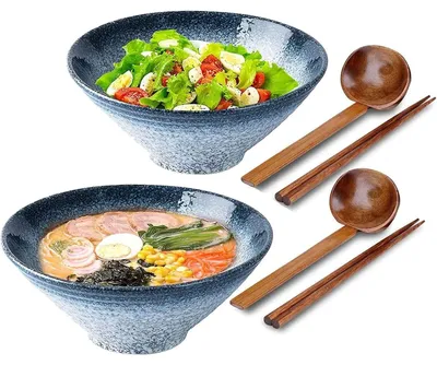 Immagine prodotto di Set di ciotole per ramen in Vetroceramica, 6 pezzi, capacità 1000 ml, stile vintage, ideali per noodles asiatici