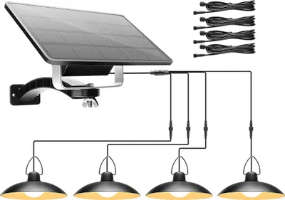 Produktbild von warmweiß-1 Solarpanel auf 4 Lampe-DDP LED Solar Sensorleuchte Hängeleuchte, IP65 Wasserdicht Außenleuchte Solarlampen, Gartenbeleuchtung, Pendelleuchte Beleuchtung für Außen Shop Yard,