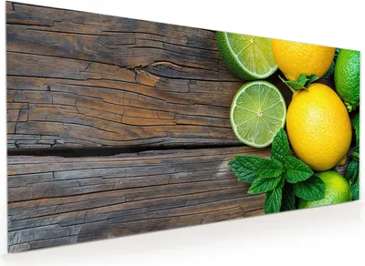 Produktbild von Küchenrückwand Spritzschutz Glas mit Motiv Zitrusfruechte Holz 40 x 40 cm