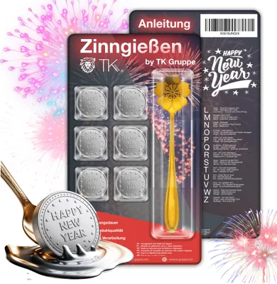 Produktbild von 5x 6er Zinngießen mit Zinn Giessen wie Bleigießen Bleigiessen mit & Löffel & Orakelheft mit Deutungen - Gesellschaftspiele & Partyspiele 2025