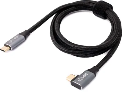 Produktbild von USB 3.1 Gen 2 100W Kabel 100 cm Typ C Stecker zu Stecker Winkel geflochten Schwarz | System-S