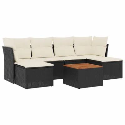 Produktbild von vidaXL 7-tlg. Garten-Sofagarnitur mit Kissen Schwarz Poly Rattan