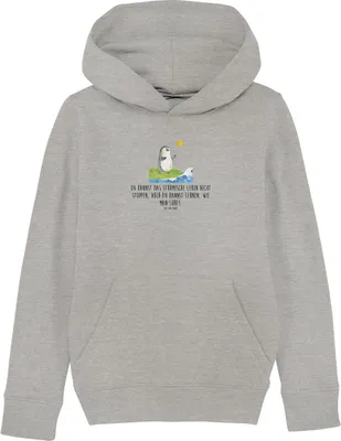 Produktbild von Mr. & Mrs. Panda Kinderpullover Pinguin Surfer 9-11 Jahre (134/146) - Heather Grey - Geschenk, Hoodie, Portugal, Baumwollpulli, Hawaii, Hoody, Urlaub, Optimistisch