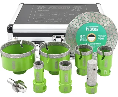 Zdjęcie produktu dla Zestaw wierteł diamentowych 9-częściowy, średnica 20-75 mm, z tarczą tnącą 125 mm