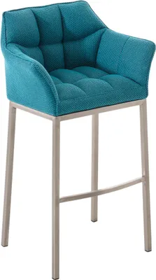 Produktbild von Barhocker GIBEL - Stoff Türkis 64x48x110 cm Silber | Barstuhl Mit Lehne Tresenhocker Tresenstuhl Kneipenhocker Kneipenstuhl