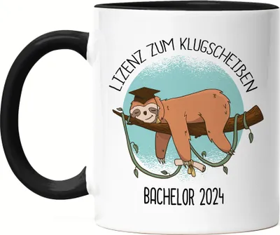 Produktbild von Bachelor 2024 Lizenz Zum Klugscheißen Tasse Schwarz Bachelor-Abschluss Faultier Absolvent Geschenk