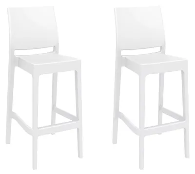 Produktbild von In And OutdoorMatch Barhocker Taya - Weiß - Modernes Design - 2er-Set - Rückenlehne - Fußstütze - Für Küche und Bar - Sitzfläche aus Kunststoff