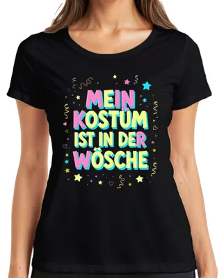 Productafbeelding van Mijn kostuum is in de was. Carnaval, Fasching, Halloween. Grappig dames T-shirt, zwart, maat L