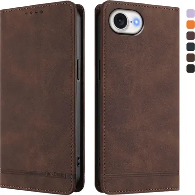Produktbild von Hülle für iPhone 16e/iPhone 17e, Retro Kunstleder Ständer Klapphülle mit Kartenfächer und Magnetische Braun