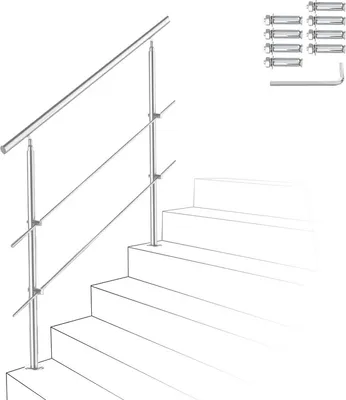 Produktbild von Jiubiaz Geländer Treppengeländer Ø 42mm Edelstahl Handlauf für Innen und Außen geeignet 160cm mit 2 Querstreben