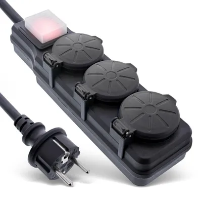 Produktbild von InLine 16493P, 5 m, Typ F, IP44, Schwarz, Kunststoff, 3 AC-Ausgänge