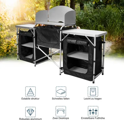 Immagine prodotto di Hengda cucina da campeggio frangivento in alluminio cucina paraspruzzi armadio pieghevole campeggio