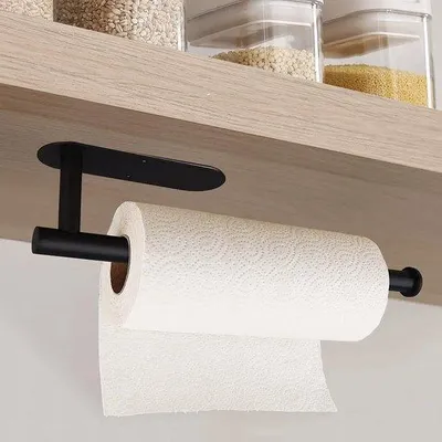 Obrázok produktu pre Unyqoos® Nástenný držiak na kuchynské utierky – výsuvný, nerezová oceľ, čierna farba, dĺžka 22,8–38,3 cm