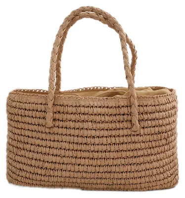 Produktbild von Große, handgefertigte Strohtasche für Damen, Strandtasche, Schultertasche, Handtasche aus Stroh