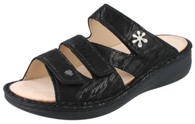 Produktbild von FINN COMFORT Mellow Grenada Damen Pantolette schwarz bedrucktes Nubukleder - Größe: 42