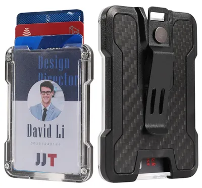 Image de Porte-cartes en fibre de carbone, porte-cartes d'identité et de crédit robuste avec clip métallique (pouvant contenir de 1 à 4 cartes), noir.