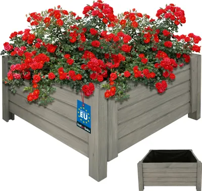 Zdjęcie produktu dla KOTARBAU® Drewniana skrzynka na kwiaty na zewnątrz Skrzynka na kwiaty długa 60cm szeroka 60cm Antracyt Drewniana skrzynka na kwiaty na zewnątrz na taras i balkon Skrzynka na kwiaty o drewnianym wyglądzie Skrzynka na zioła