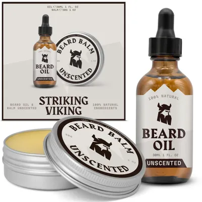 Productafbeelding van Striking Viking: Set met baardolie en baardbalsem voor mannen, verzorgingsset voor de baard met 30 ml baardolie en 30 ml baardbalsem, ongeparfumeerd