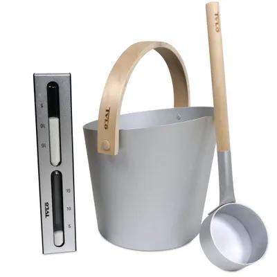 Produktbild von SET> Tylö Saunakübel, Kelle + Sanduhr Silver Grey (3-tlg.)