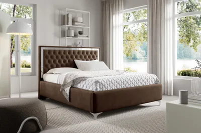Produktbild von MEBLINI Arona Silver Polsterbett 180x200 mit Stauraum - Matratze, Lattenrost und Bettkasten - Kopfteil Bett mit Stauraum - Doppelbett - Stauraumbett -  Betten - 180x200 - Braun Samt/H3