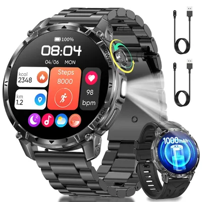 Zdjęcie produktu dla Inteligentny zegarek męski, styl militarny, wyświetlacz HD, podświetlenie LED, bateria 1000 mAh, czarny
