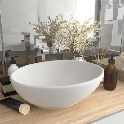 Immagine prodotto di The Living Store Lussuoso lavabo ovale bianco opaco 40x33 cm in ceramica