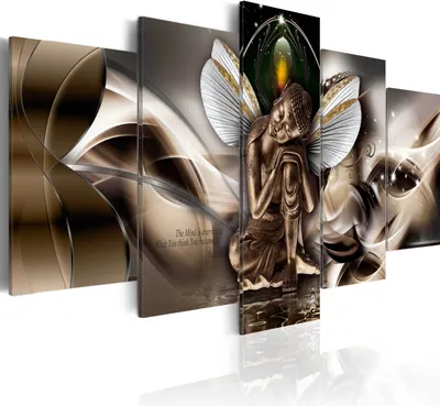Produktbild von Modernes Wandbild h-A-0008-b-n (100x50) - 5 Teilig Bilder Fotografie auf Vlies Leinwand Foto Bild Dekoration Wand Bilder Kunstdruck ABSTRAKT BUDDHA