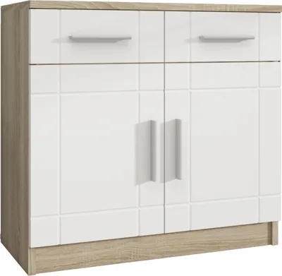 Produktbild von Masseno Kommode PERUGIA 69 cm Sideboard mit 2 Schubladen und 2 Türen für Wohnzimmer Schlafzimmer Modern 69x37x70 cm Sonoma Eiche / Weiß