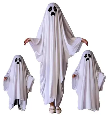 Image de Costume de fantôme pour Halloween - Inclut le masque et les mains - Yeux noirs - Unie - Taille 146 cm - Polyester