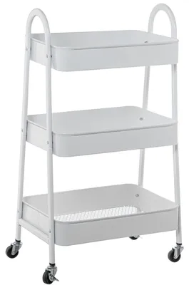 Productafbeelding van DRW Opbergwagen met 3 metalen legplanken, wit, 44 x 31,5 x 79,5 cm