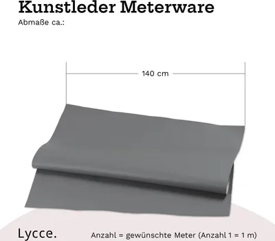 Produktbild von Lycce Kunstleder Meterware soft | 68.000 Scheuertouren | 1 lfm x 1,40 m breiter Polsterstoff für versch. DIY Projekte, als Möbelstoff & zur Reparatur | hohe Lichtechtheit | 430 g / m² | versch. Farben, Farbe:mittelgrau