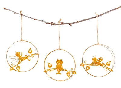 Produktbild von 3er Set Gartendeko Biene Frosch Marienkäfer Dekohänger Gartenschild Rostdeko zum Hängen Metall Deko Garten Metallbild