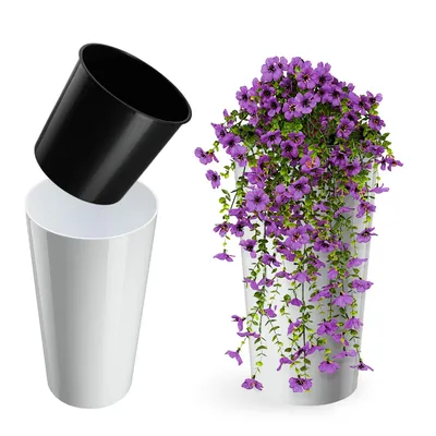 Image de KADAX Pot de fleurs Couvercle de pot de fleurs 47cm avec insert Support de fleurs plastique blanc