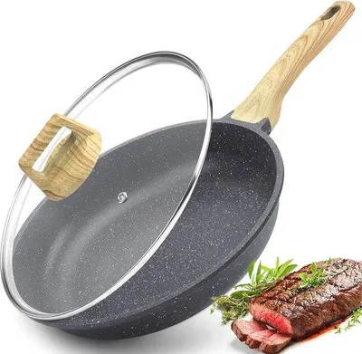 Zdjęcie produktu dla Patelnia indukcyjna 28 cm z pokrywką – szara – powłoka granitowa – bez PTFE