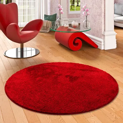 Produktbild von Hochflor Shaggy Teppich Palace Weinrot Rund, Größe:200 cm Rund