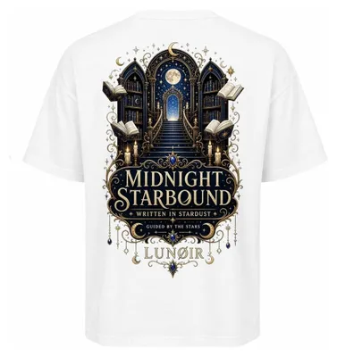 Produktbild von Damen Oversize T-Shirt Weiß M – Bedrucktes Shirt mit Nacht Motiv aus Baumwolle – LUNØIR ©