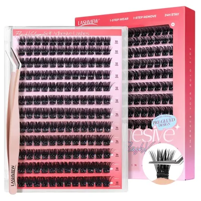 Produktbild von Selbstklebende Wimpernbüschel mit Pinzette, 144 Stück, 10-16 mm