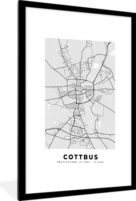 Produktbild von MuchoWow® Gerahmtes Poster Cottbus - Karte - Stadtplan - Deutschland - Karte 60x90 cm - Poster mit Schwarzem Bilderrahmen Wandposter Rahmen Foto Bilder - Dekoration - Wandposter Wohnzimmer - Hochwertig
