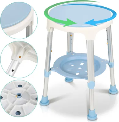 Produktbild von Jopassy Duschhocker Badhocker Höhenverstellbar Duschstuhl bis 136kg  Badsitz mit Regal 360° Drehbar