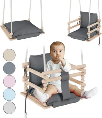 Produktbild von MAMOI® Huśtawka dziecięca 3 w 1 + PAS BEZPIECZEŃSTWA | Regulacja wysokości 190-260cm | Drewniana huśtawka dla dzieci | Wewnętrzna huśtawka dla dzieci