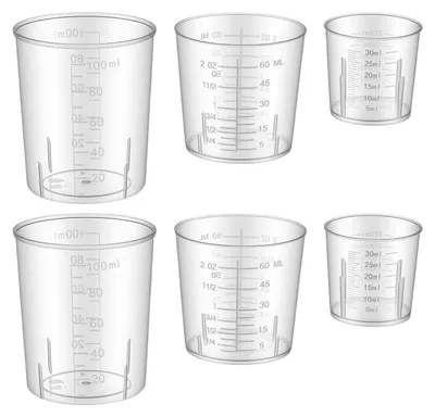 Produktbild von 6er-Set Messbecher 30/60/100 ml Kunststoff Transparent für Küche & Labor