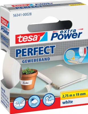 Produktbild von tesa extra Power Perfect Gewebeband weiß 2,75m x 19mm